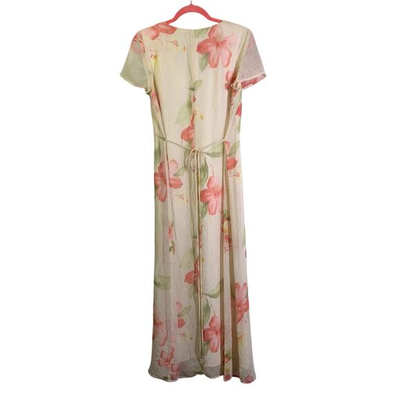 J.B.S. LTD Dress 6 Vintage 90's Y2K Scoop Neck Cap Sleeve Textured Floral Maxi - Picture 1 of 13